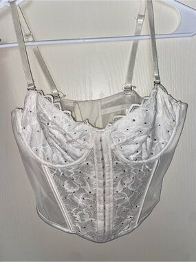 Primark White Lace Bustier Corset Top with Embellished Dots